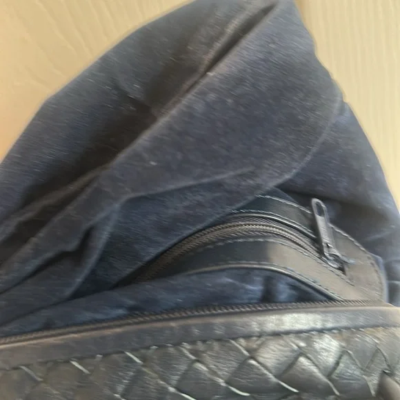 The Brio Navy Blue Woven Leather Shoulder Bag - Picture 10 of 11